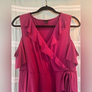 Torrid Magenta Ruffle Cold Shoulder Faux Wrap Dress